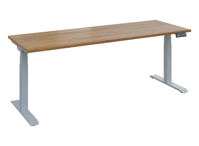 Fleximax 27-20 výškově nastavitelný stůl, kovová podnož stříbrná, deska 25 mm, široký 2000 mm, ořech světlý